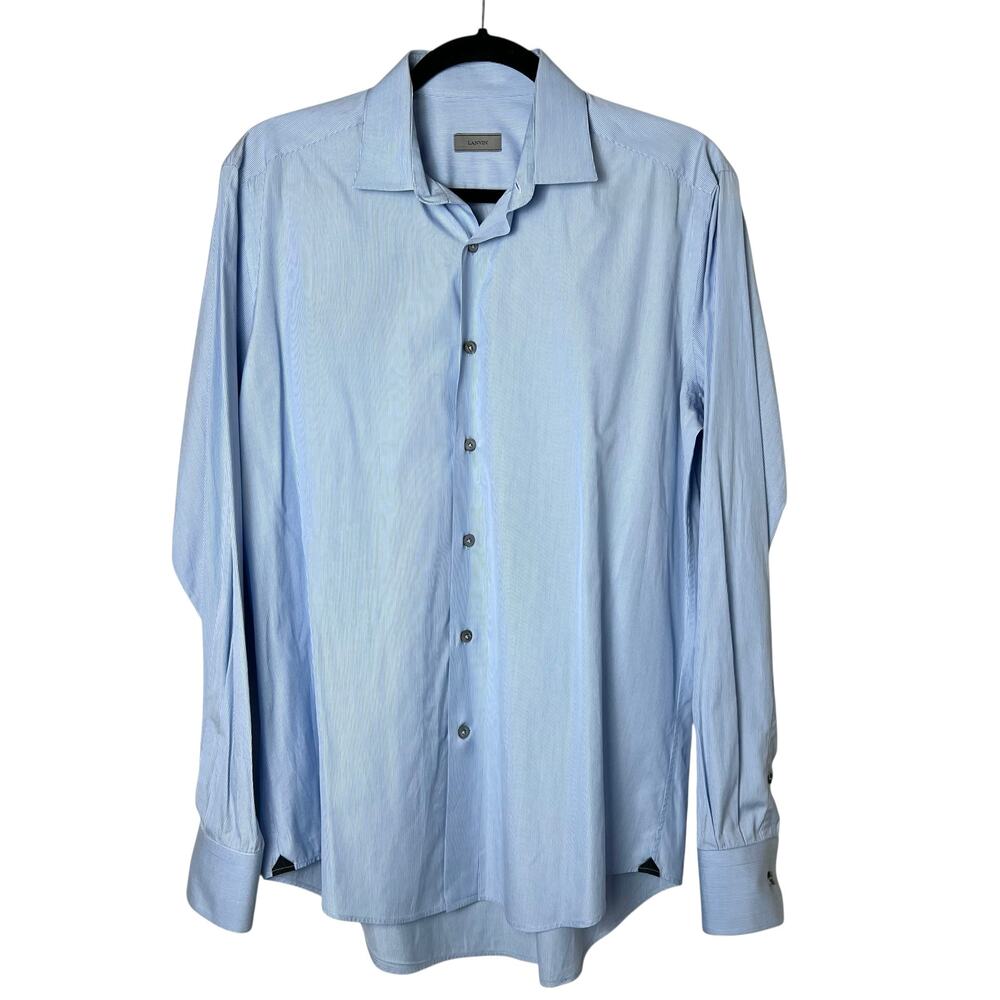 LANVIN Dress Shirt Long Sleeve Button Up Blue Men's 40, 15 3/4 Made in Italy